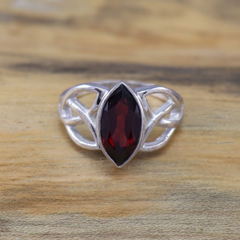 Engagement Ring Natural Garnet Gemstone Celtic Ring 925 Sterling Silver Ring Wedding Silver Celtic Ring Gift for Mother Size 3 to 15