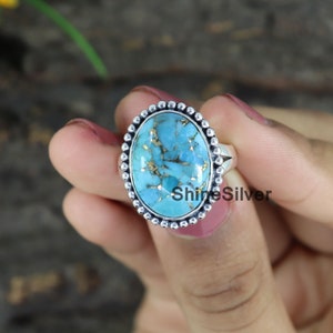 Oyster Turquoise Ring, Copper Turquoise Ring, 925 Sterling Silver Ring, Boho Turquoise Ring, Statement Ring, Ring for Women, Promise Ring Blue Turquoise