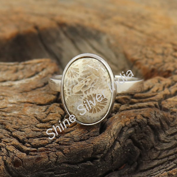 Fossil Coral Ring, Sterling Silver Ring, Bohemian Ring, Statement Ring, Daily Wear Ring, Hand Crafted Ring, Silver Bezel Ring, Gift For Her