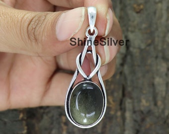 Colgante de obsidiana negra en plata de ley 925: collar de piedras preciosas hecho a mano