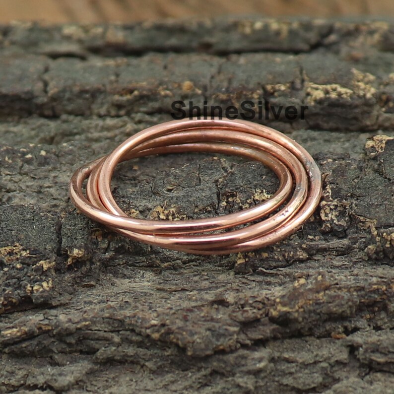 Triple Interlocking Sterling Silver Ring With Copper Bands - Etsy