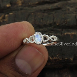 Rainbow Moonstone Ring, Celtic Ring, June Birthstone, Celtic Knot Ring, Pagan Ring, Silver Ring Women, Rainbow Moonstone Jewelry, Midi Ring