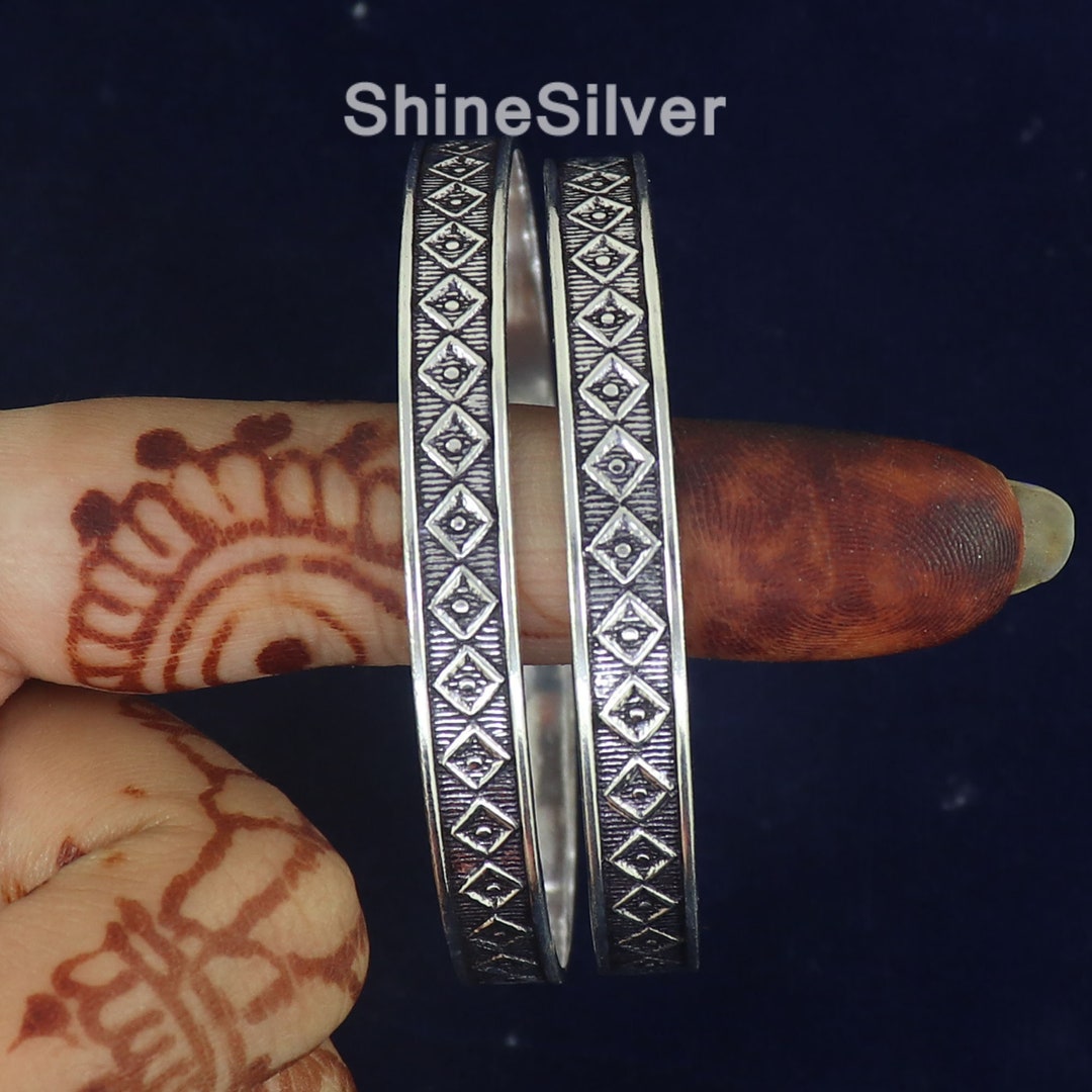 Oxidized Sterling Silver Bangle Set: West Indian Handmade Jewelry