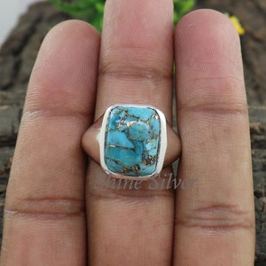 Turquoise Ring, Copper Turquoise Men Ring, Sterling Silver Signet Ring, Turquoise Signet Ring, Turquoise Statement Rings, Engagement Ring image 2
