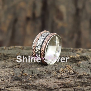 Thumb Ring, Two Tone Spinner Ring, 925 Sterling Silver Ring, Fidget Ring, Worry Ring, Wide band Ring, Silver Meditation Ring, Anxiety Ring