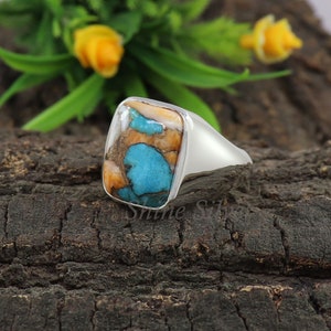 Oyster Turquoise Ring, Copper Turquoise Men Ring, Sterling Silver Ring, Turquoise Signet Ring, Turquoise Statement Ring, Engagement Ring