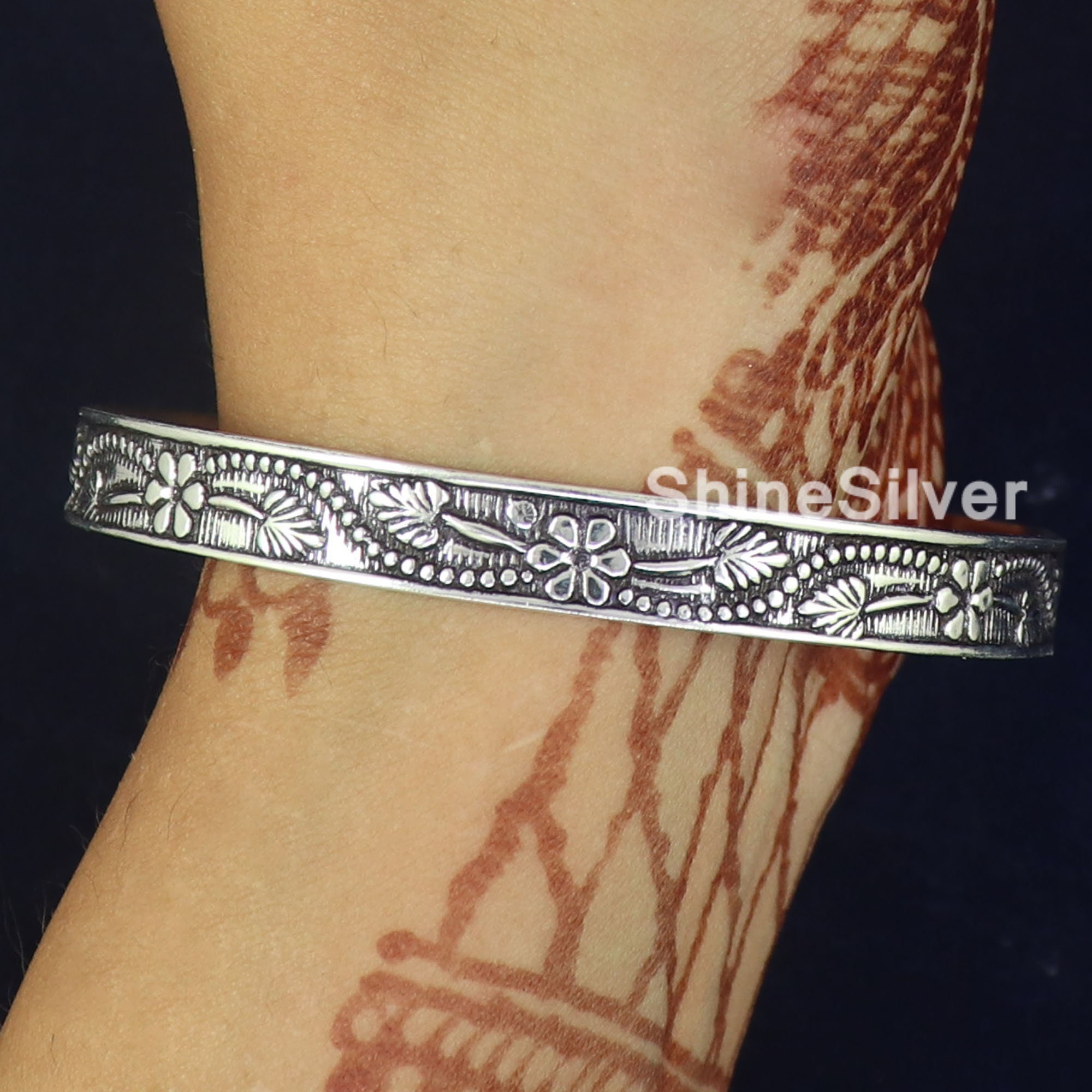 Oxidized Sterling Silver Bangle Set - West Indian Style