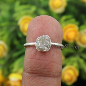 Natural Raw Diamond Ring, Diamond Sterling Silver Ring, Bridesmaid Ring, Healing Crystal Ring, Raw Stone Ring, Ring for Women, Gift for Her