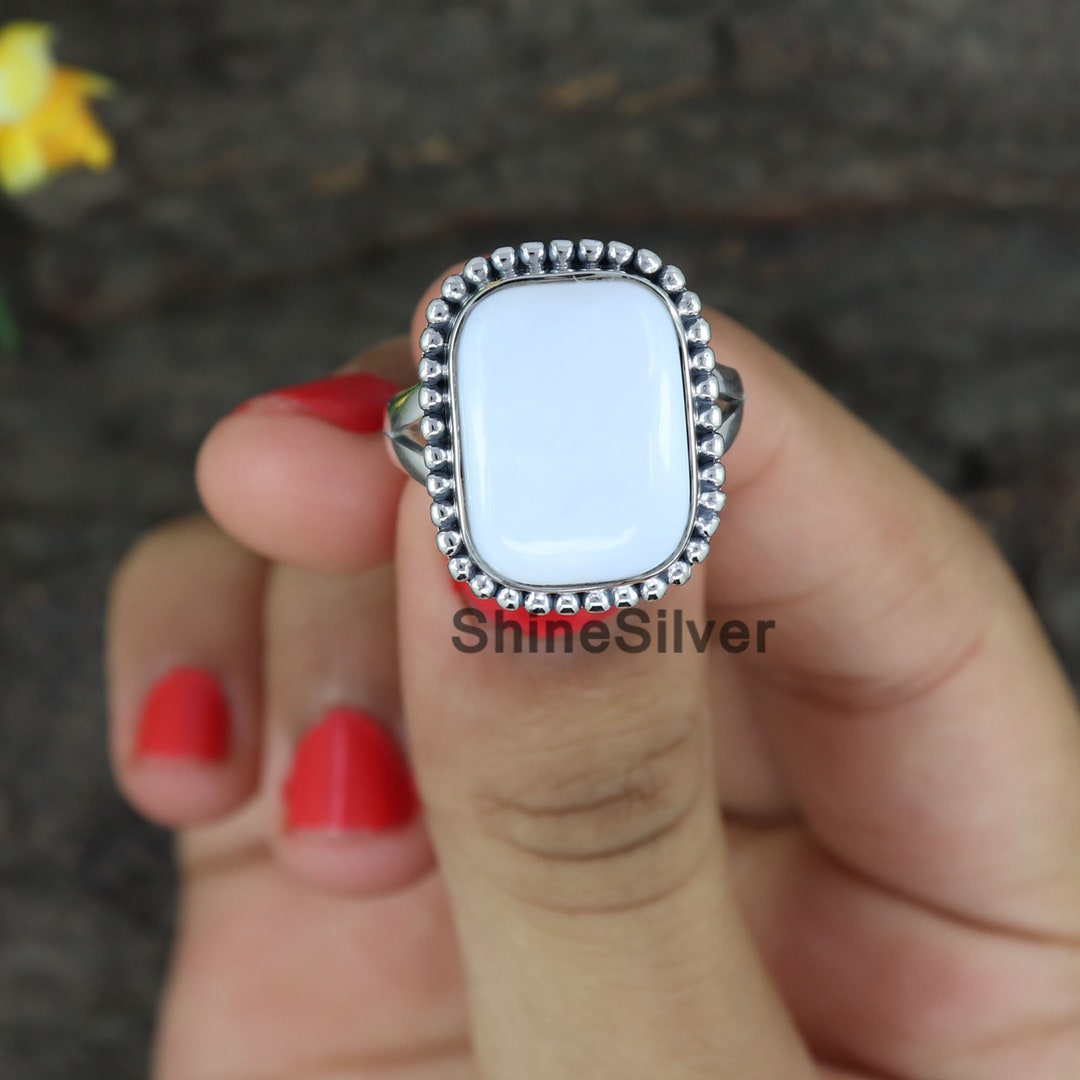 White Opal 925 Sterling Silver Ring - Statement Anniversary Ring