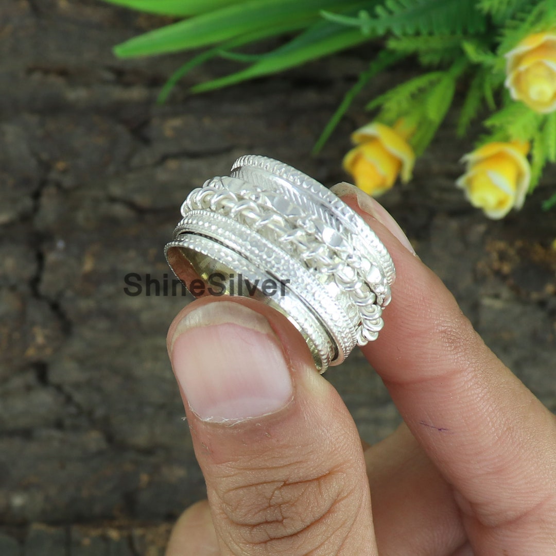 Sterling Silver Spinner Ring: Wide Band Meditation Anxiety Ring - Etsy