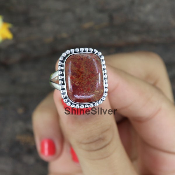 Red Jasper Rectangle Cable Adjustable Ring main image 1