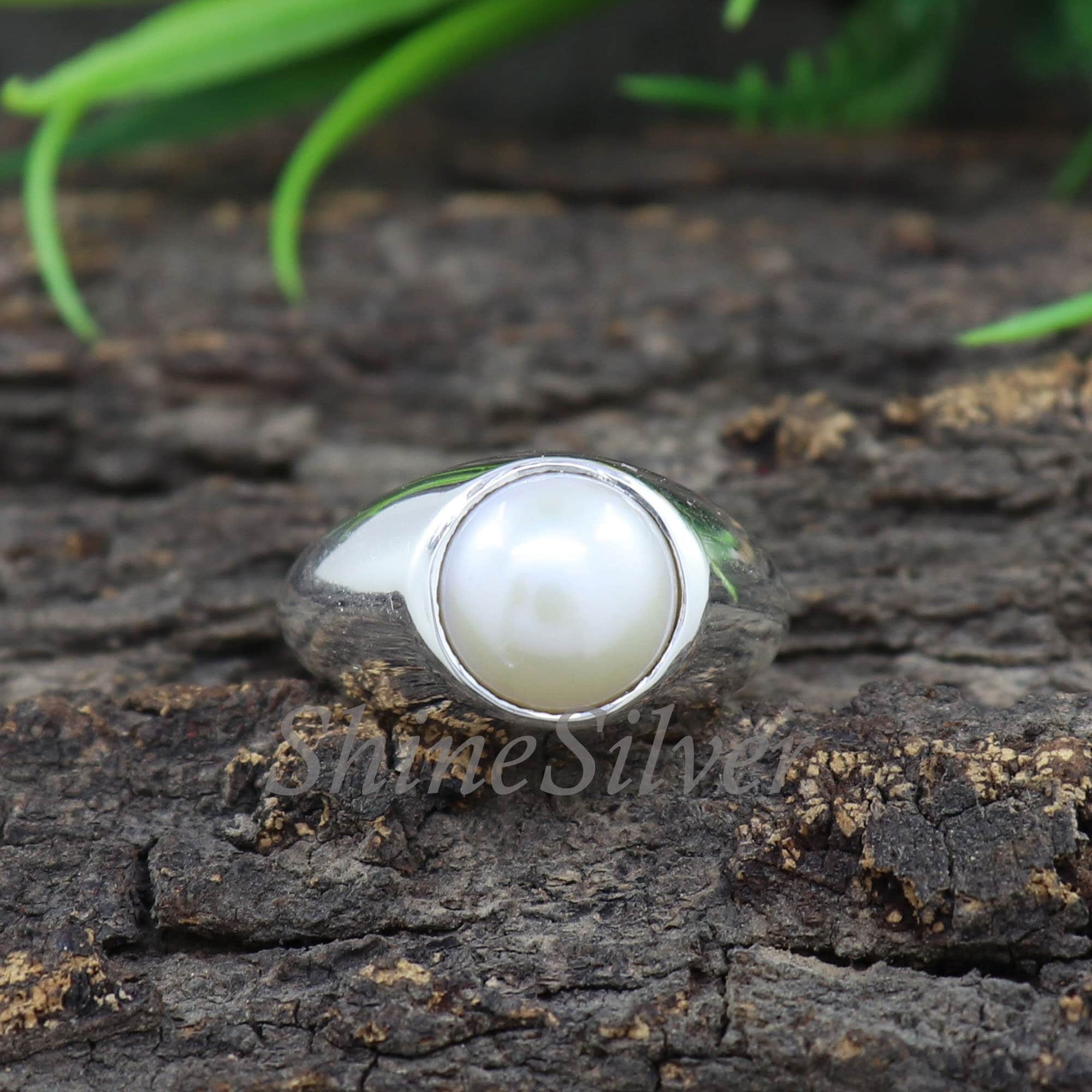 Pearl Silver Finger Ring- For Men - 4.40 g – Viha Online