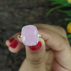 Rose Chalcedony Rings, Boho Statement Ring, Rose Calcy Sterling Silver Ring, Hand Crafted Bohemian Ring, Bohemian Ring, Pink Gemstone Ring