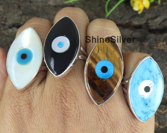 Evil Eye Black Onyx 925 Sterling Silver Ring: Handmade Jewelry