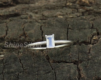 Natural Rainbow Moonstone Ring, Sterling Silver Ring, June Birthstone, Dainty Ring, Midi Ring, Christmas Ring, Boho Ring, Minimalist Ring