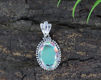 Oval Angel Aura Quarz Anhänger: 925 Sterling Silber Bezel