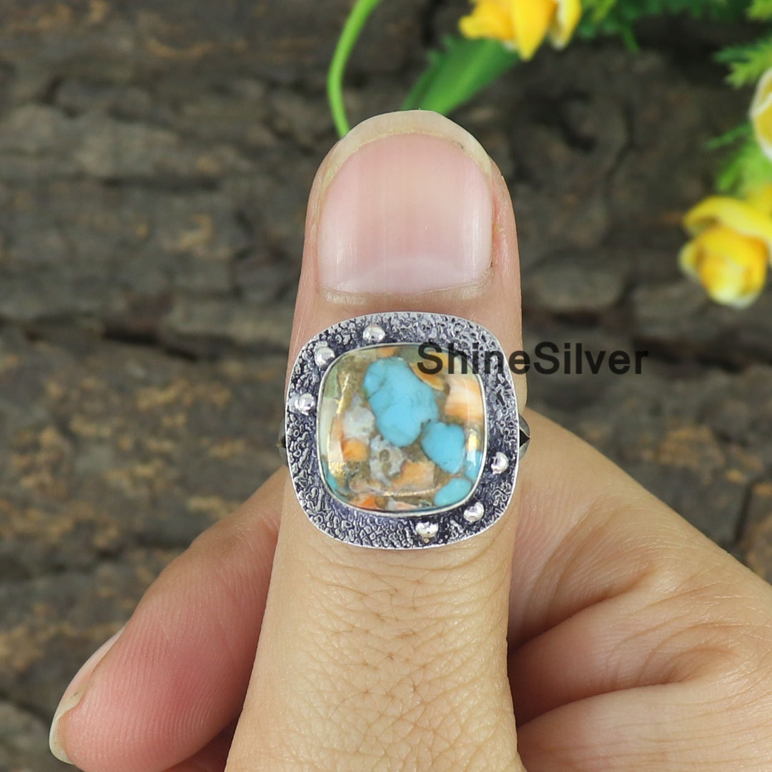 Oyster Turquoise Statement Ring: 925 Sterling Silver Boho Ring - Etsy