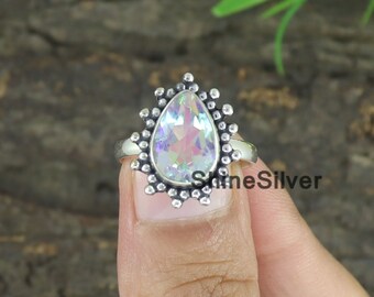Handmade Angel Aura Quartz Ring: 925 Sterling Silver Gemstone