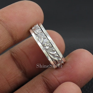 Anillo giratorio texturizado de plata de ley 925: Anillo antiestrés estilo boho