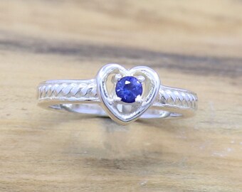 Blue Sapphire Ring, Solitaire Ring, Promise Ring, Sterling Silver Ring, Lover Gift Ring, Heart Shape Ring, Sapphire Ring, Birthstone Ring