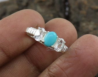 Natural Turquoise Ring, White Topaz Ring, Sterling Silver Ring, Bridesmaid Turquoise Jewelry, Rings for Women, Gift for Girls, Gift for Her