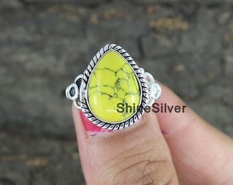 Yellow Turquoise Ring, 925 Silver Ring, Statement Ring, Ring for Women, Yellow Gemstone Turquoise Ring, Turquoise Ring, Boho  Ring ,