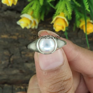 Anillo de plata de ley con perlas naturales - Anillo de hombre estilo boho vintage