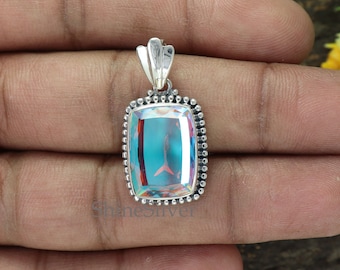 Engel Aura Quarz Anhänger: Pillow Cut, Sterling Silber Schmuck