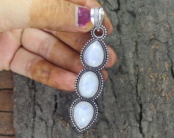 Handmade Rainbow Moonstone Pendant: Sterling Silver Gemstone Necklace