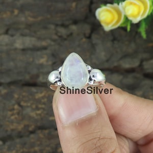 Rainbow Moonstone Ring, 925 Silver Ring, Statement Ring, Birthstone Ring, Gift For Her, Handmade Jewelry, Boho Silver Ring, Wedding Ring