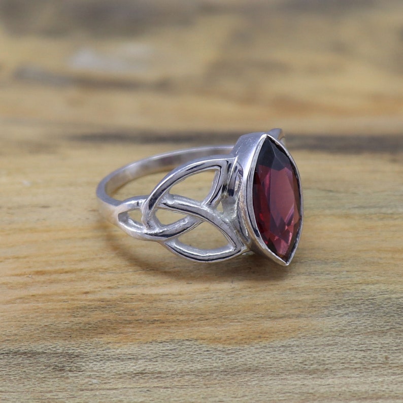 Engagement Ring Natural Garnet Gemstone Celtic Ring 925 Sterling Silver Ring Wedding Silver Celtic Ring Gift for Mother Size 3 to 15