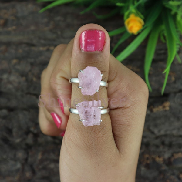 Natural Morganite Raw Ring, Sterling Silver Ring, Boho Ring, Pink Gemstone Ring, Raw Crystal Ring, Healing Crystal Silver Ring, Gift for Her