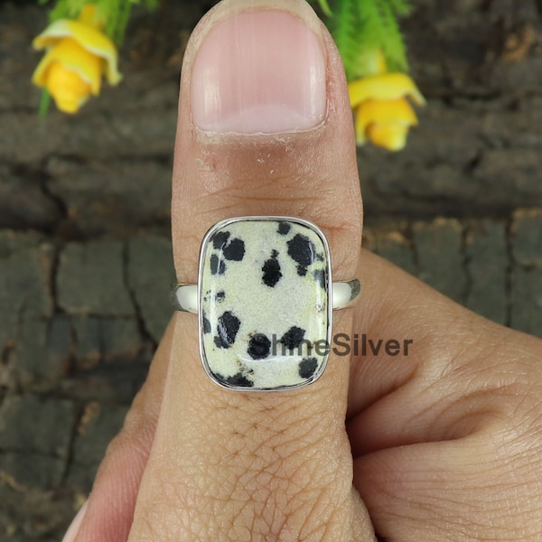 Bague Dalmatie en jaspe, Bague en pierre précieuse de jaspe, Bague en argent 925, Bagues pour femmes, Bague pour filles, Cadeaux pour maman, Cadeau pour elle, Bague faite à la main