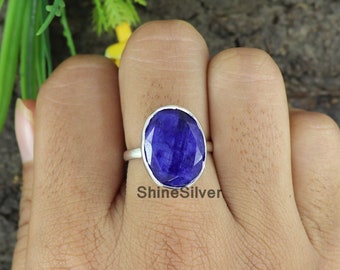 Large Raw Sapphire Ring, Sapphire Sterling Silver Ring, September Birthstone Ring, Bohemian Ring, Boho Statement Ring, Healing Gemstone Ring