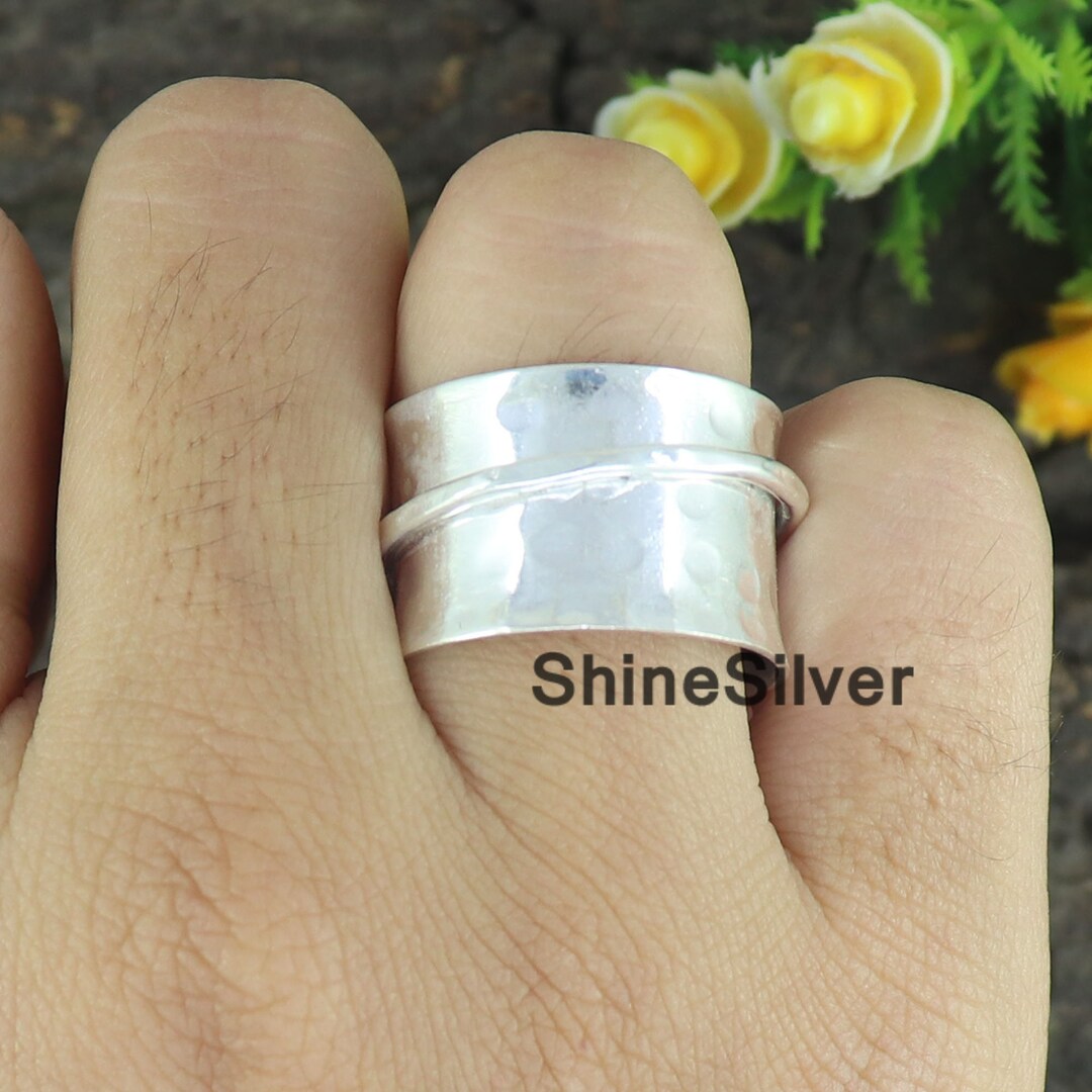 Sterling Silver Spinner Ring: Wide Band Meditation Fidget Ring - Etsy ...