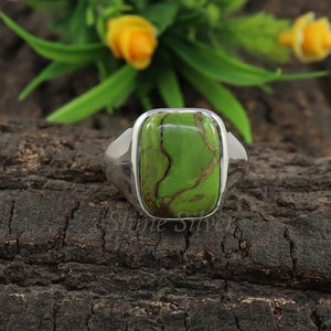 Green Turquoise Ring, Turquoise Men Ring, Sterling Silver Signet Ring, Turquoise Signet Ring, Turquoise Statement Ring, Engagement Ring