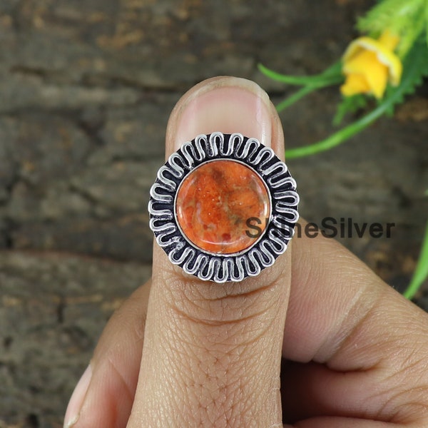 Orange Copper Turquoise Ring, 925 Sterling Silver Ring, Statement Ring, Ring for Women, Handmade Jewelry, Gift For Her Ring,Promise Ring ,