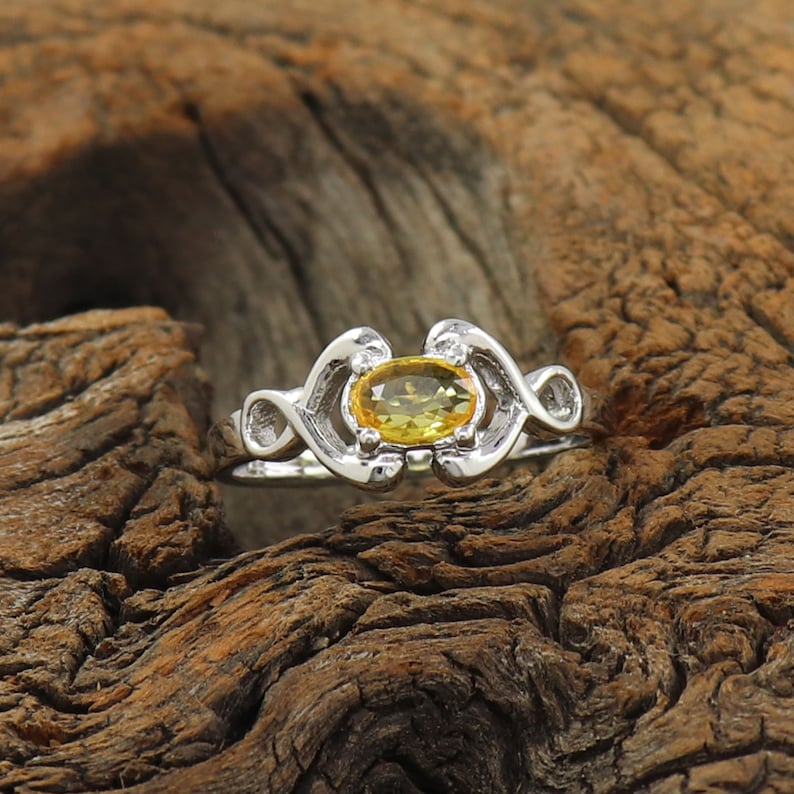 Yellow Sapphire Ring Sapphire Birthstone Ring Antique Sapphire Ring 925 Sterling Silver Ring Size 3 to 15 Natural Sapphire Stone Rings