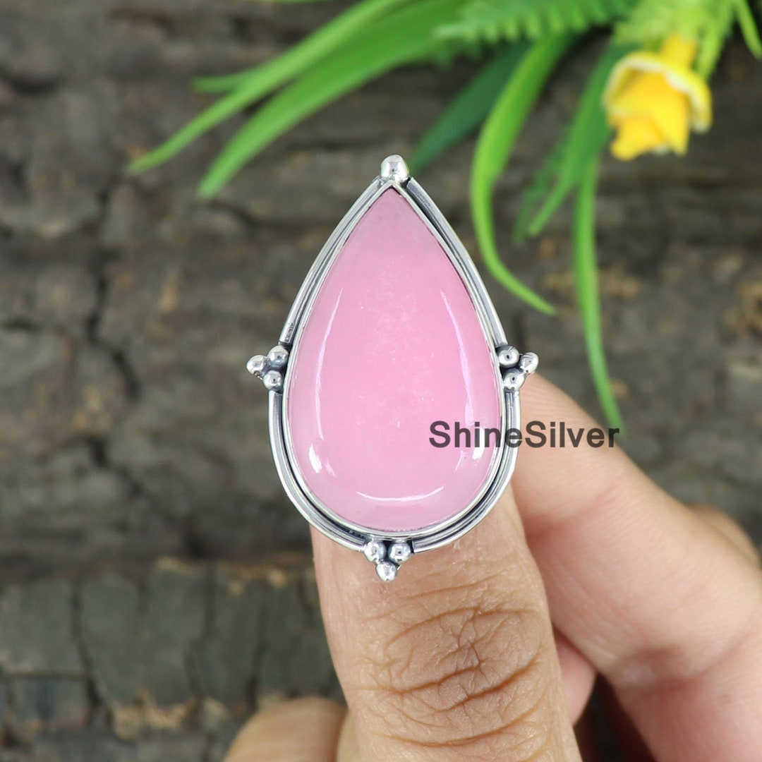 Pink Jade Ring, 925 Silver Ring, Jade Jewelry, Statement Ring, Pink ...