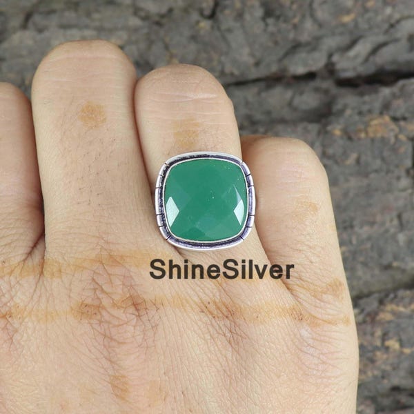Grüner Onyx Ring, 925 Sterling Silber, Edelsteinschmuck