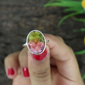 Watermelon Tourmaline Ring, Tourmaline Quartz Ring, Bohemian Ring, 925 Sterling Silver Ring, Women&#39;s Ring, Gift for Her, Artisan Silver Ring