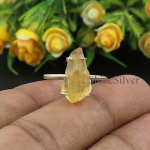 Raw Citrine Ring, Yellow Raw Stone Ring, Citrine Ring, Raw Rough Stone Ring,Healing Stone Ring, Sterling Silver Ring, Crystal Raw Stone Ring