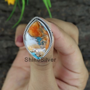 Oyster Turquoise Sterling Silver Ring: Boho Statement Jewelry