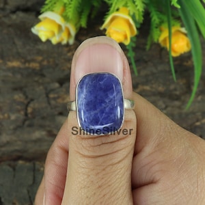 Natural Sodalite Ring, Blue Gemstone Ring, 925 Silver Ring, Ring for Women, Promise Ring, Friend Gifts, Statement Ring, Gift For Her