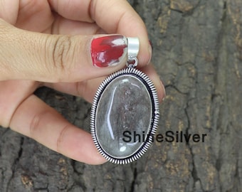 Black Rutile Quartz 925 Sterling Silver Pendant: Boho Gemstone Necklace
