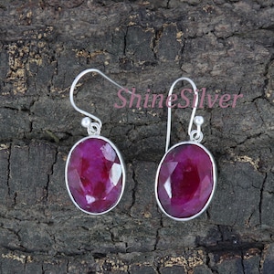 Red Ruby Earrings, Raw Ruby Earring, Sterling Silver Earring, Dangle Drop Earring, Handmade Silver Earrings, July Birthstone, Women Earrings