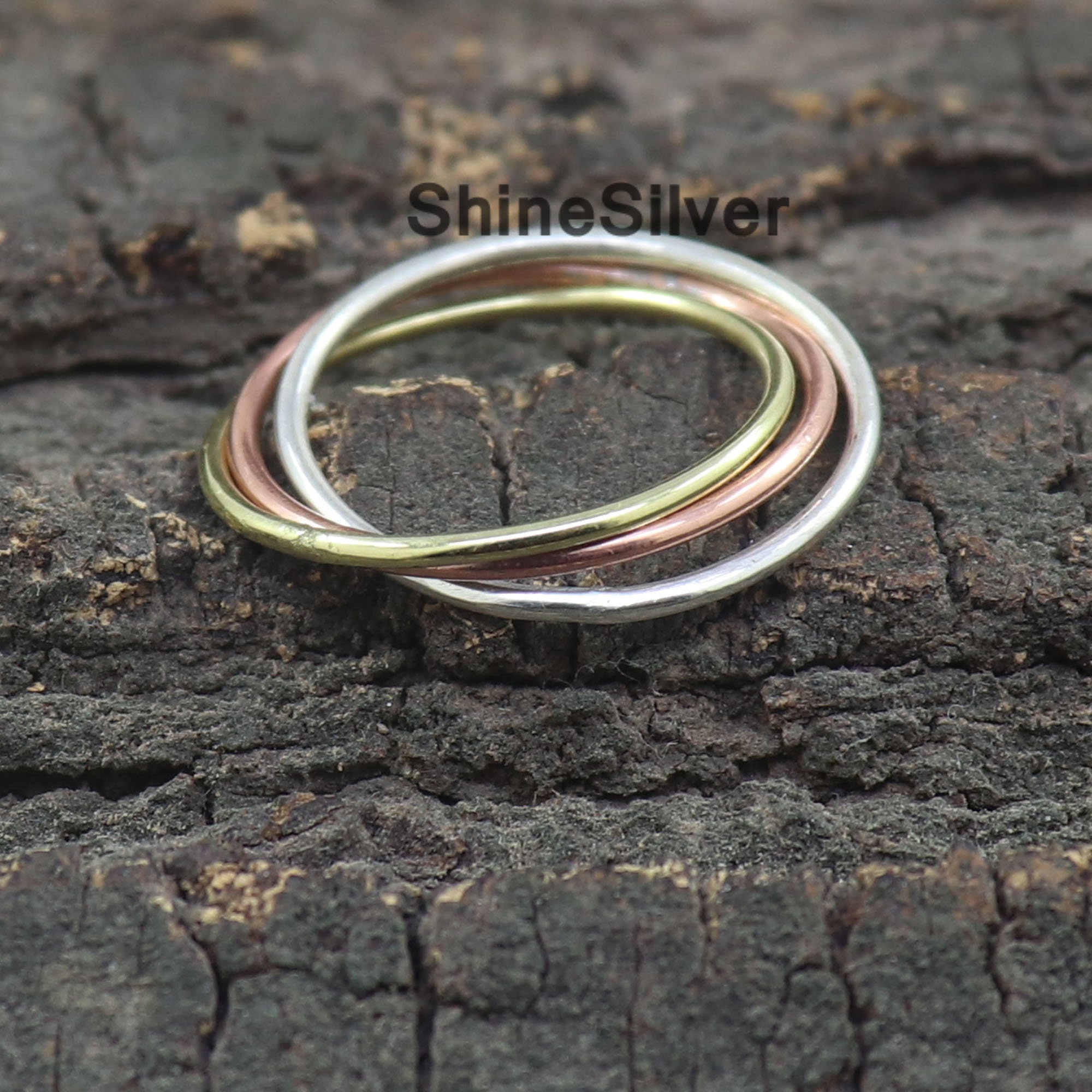 Triple Interlocking Rolling Ring: Sterling Silver, Brass & Copper - Etsy