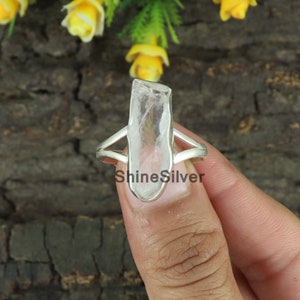 Raw Crystal Quartz Ring, Sterling Silver Ring, Uncut Gemstone Ring, Crystal Raw Stone Ring, Gift for Her, Rings for Women, Gift For Her