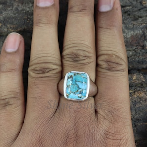 Turquoise Ring, Copper Turquoise Men Ring, Sterling Silver Signet Ring, Turquoise Signet Ring, Turquoise Statement Rings, Engagement Ring image 4