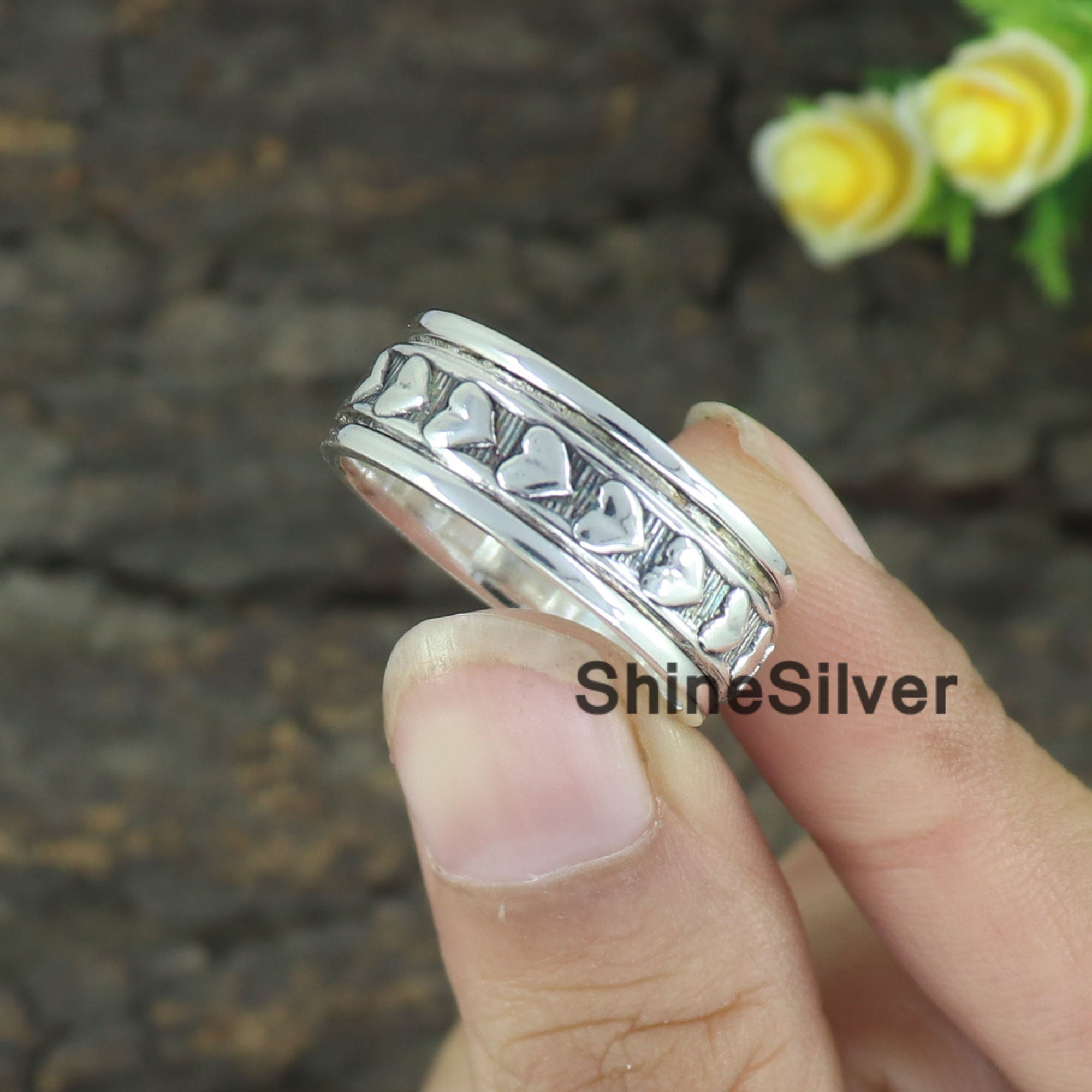 Sterling Silver Spinner Ring: Heart Fidget, Meditation, Worry Ring